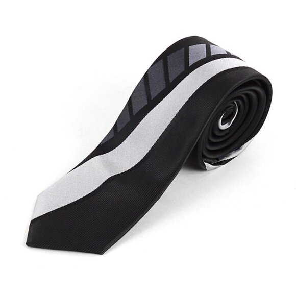 Neck Tie - Men's - Black With Silver & Gray Unique Designs - NWT - Picture 1 of 4